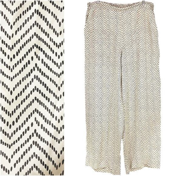 MASAI COPENHAGEN Perdita Trousers Cream w/ Black Chevron Dot Wide-Leg Pants Sz L - Picture 2 of 8